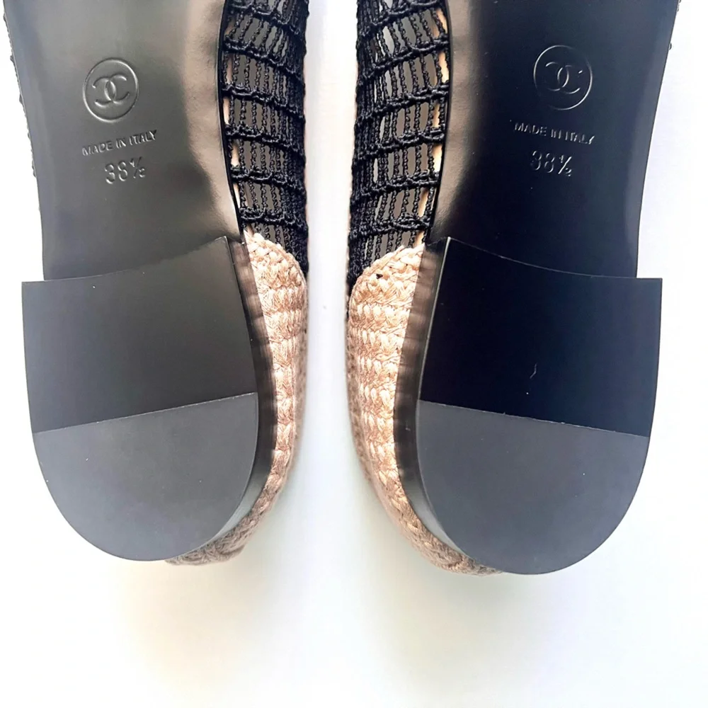 🔥 CHANEL Raffia Cap Toe Ballerina Flats
